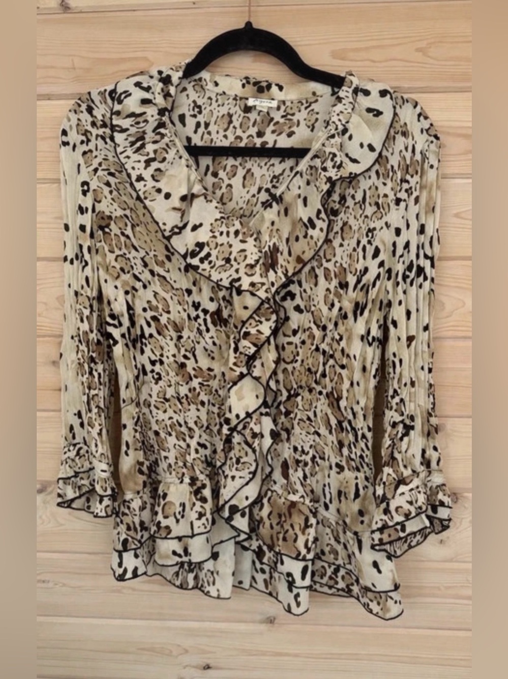 Animal Print Ruffled Women’s Blouse - Beige/Brown
